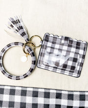 Load image into Gallery viewer, Black and White Buffalo Check ID Wallet Wristlet with Tassel - Southern Crush