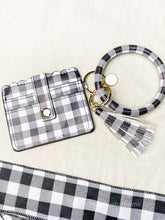 Load image into Gallery viewer, Black and White Buffalo Check ID Wallet Wristlet with Tassel - Southern Crush