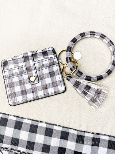 Black and White Buffalo Check ID Wallet Wristlet with Tassel - Southern Crush