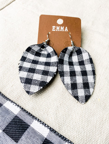 Black and White Buffalo Check Teardrop Emma Earrings - Southern Crush