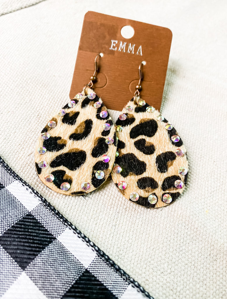 Leopard and Bling Teardrop Emma Earrings - Southern Crush