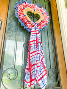 Patriotic Heart Shaped Wreath with Beads and Scarf - Southern Crush