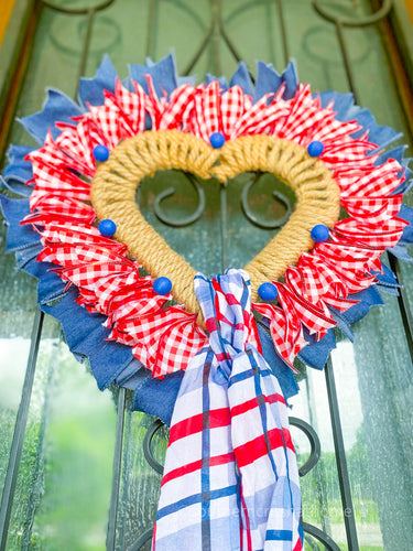 Patriotic Heart Shaped Wreath with Beads and Scarf - Southern Crush