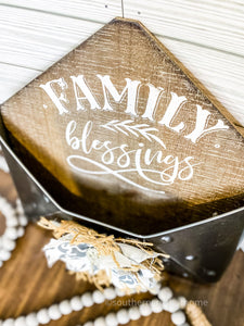 "Family Blessings" Metal & Wood Envelope with Magnetic Messy Bow - Southern Crush