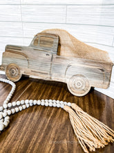 Load image into Gallery viewer, Gray Stained Wooden Farmhouse Truck with Burlap Pocket - Southern Crush