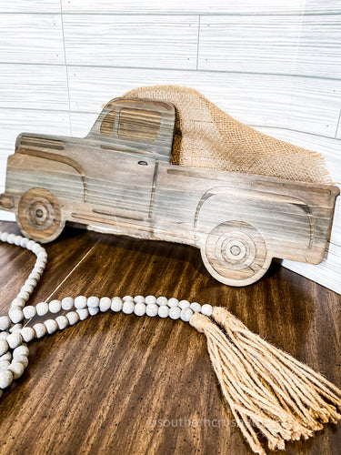 Gray Stained Wooden Farmhouse Truck with Burlap Pocket - Southern Crush