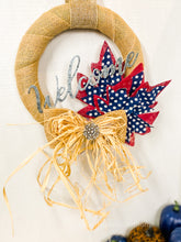 Load image into Gallery viewer, Burlap Fall Wreath With Raffia Bow - Southern Crush