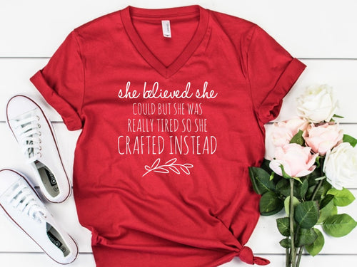 She Believed She Could But... -Red Bella Canvas V-neck Tee - Southern Crush